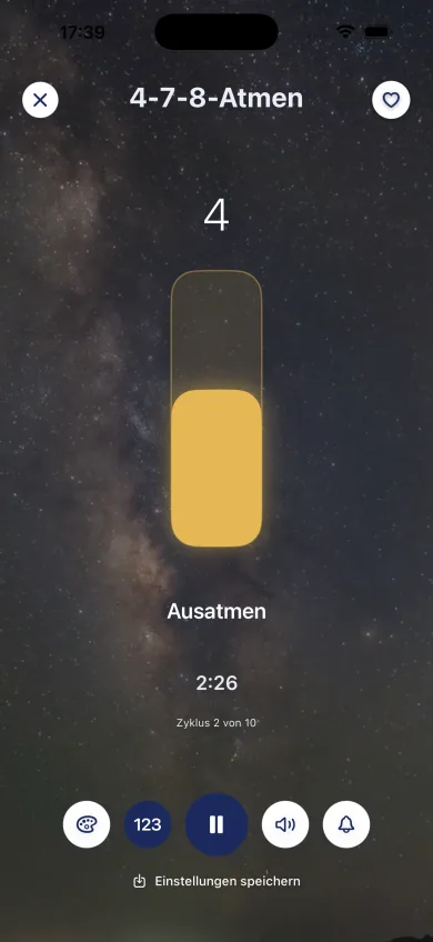 4-7-8-Atmung unterm Sternenhimmel in der 8Breath App