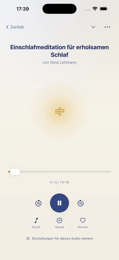 Player mit einer Einschlafmeditation in der 8Breath App