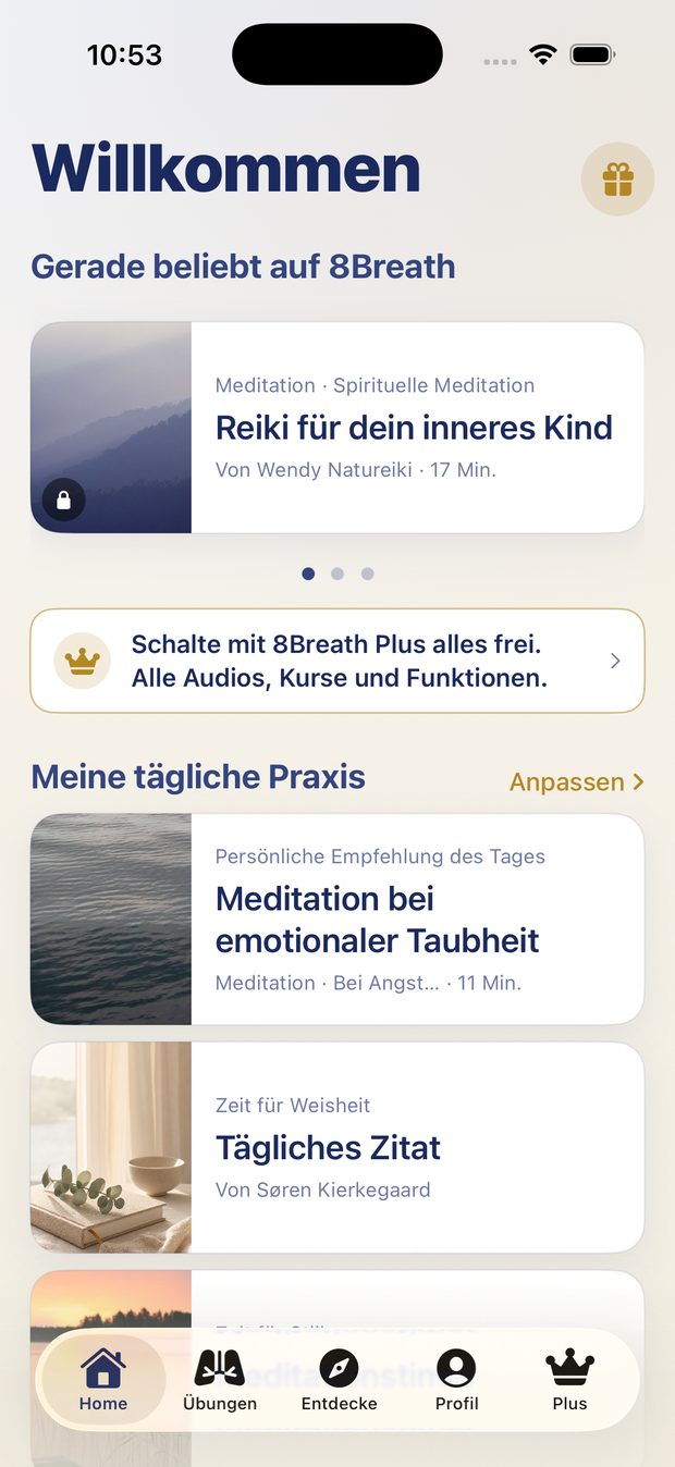8Breath auf dem iPhone: Home