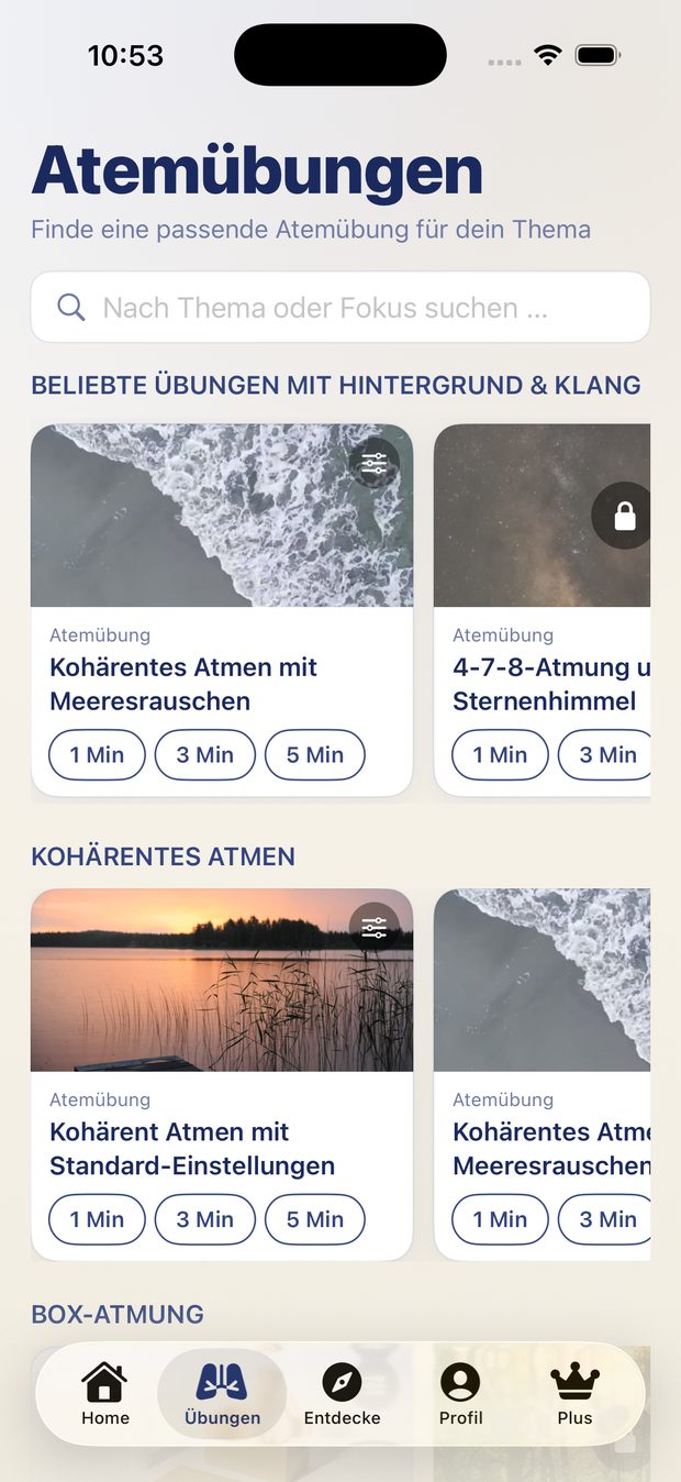 8Breath auf dem iPhone: Übungen