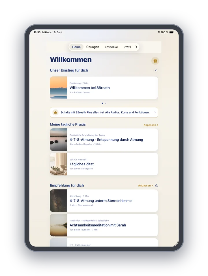 8Breath auf dem iPad: Home