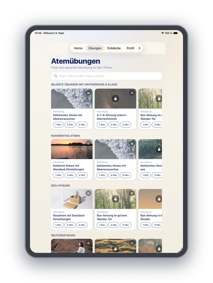 8Breath auf dem iPad: Übungen