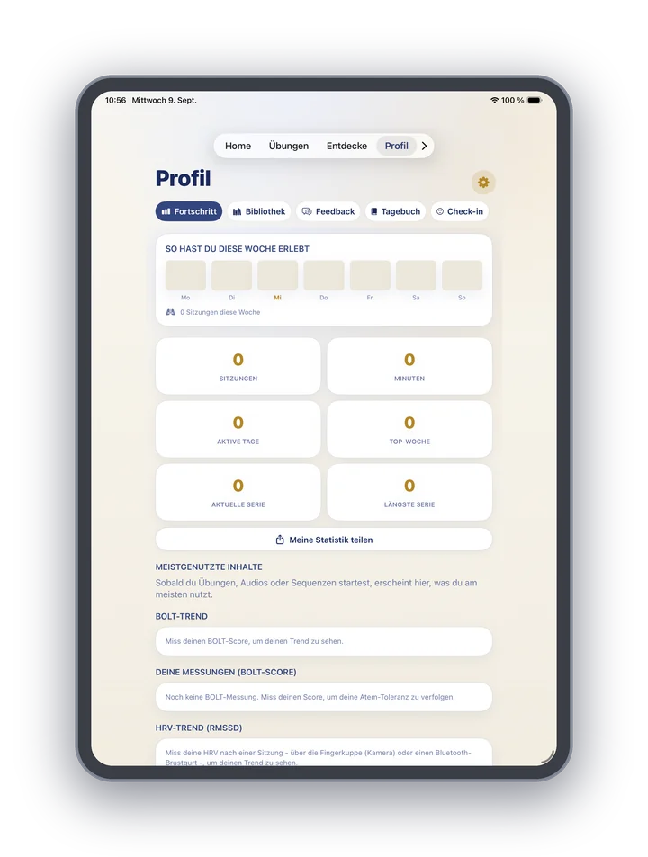 8Breath auf dem iPad: Profil