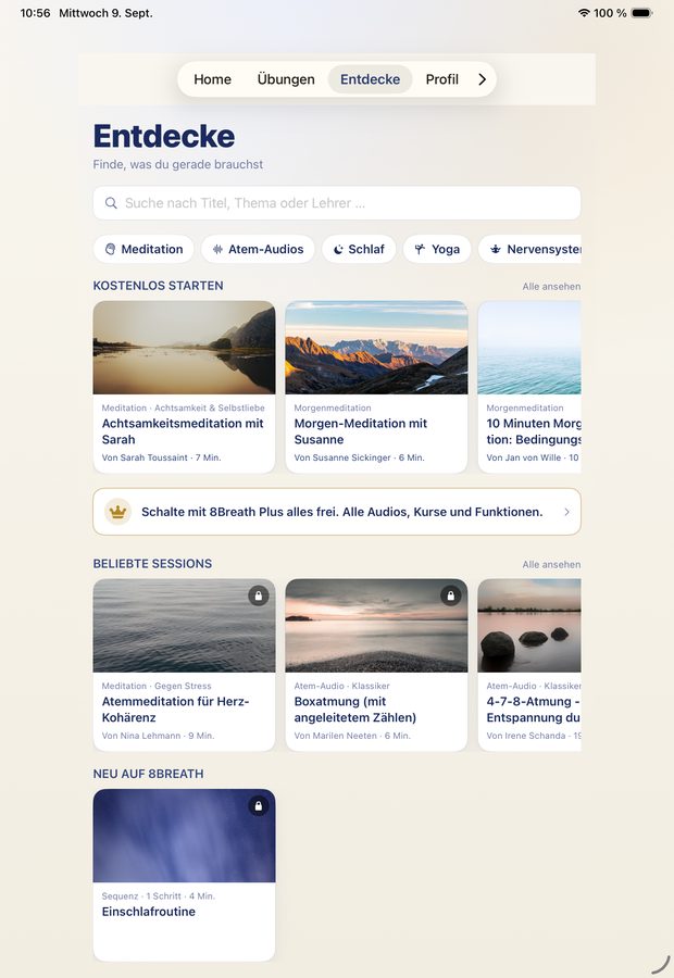 8Breath auf dem iPad: Entdecke