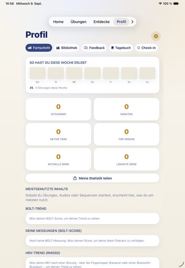8Breath auf dem iPad: Profil