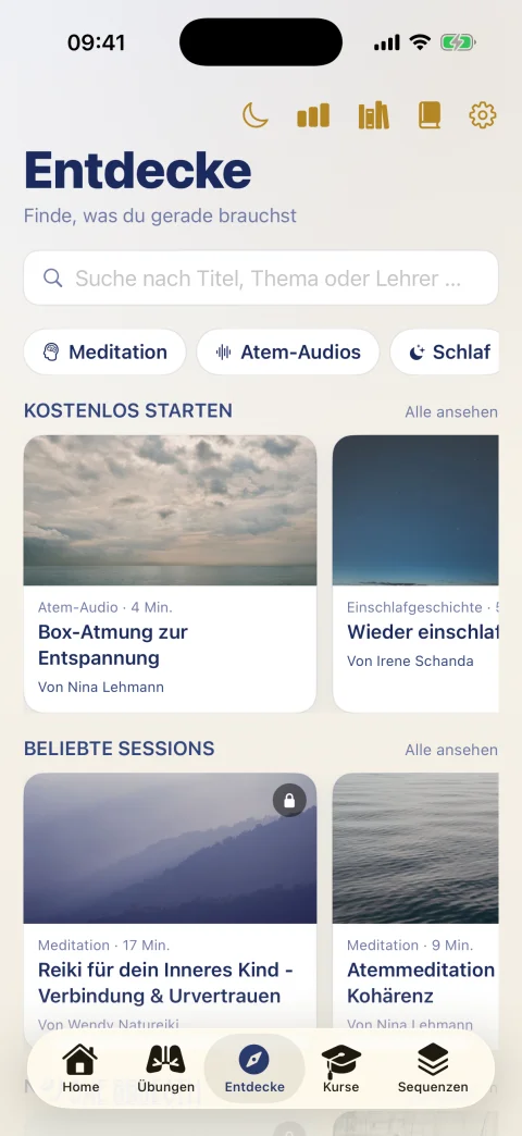 Entdecken-Bereich in 8Breath