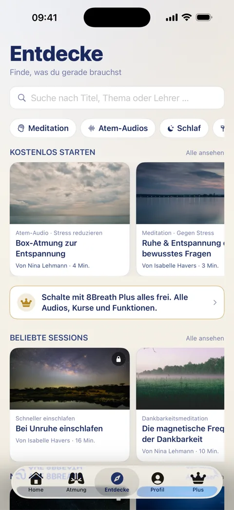 Entdecken-Bereich in 8Breath